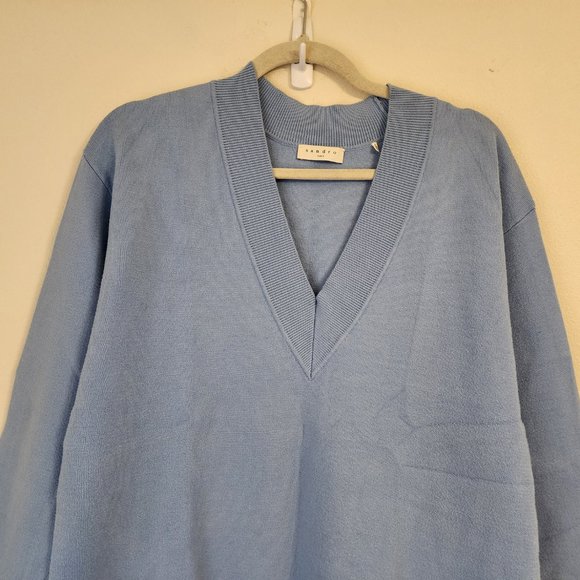 SANDRO Women Sweater Keep On Dancing Slogan Sweater in Blue, L, V Neck,Casual - Picture 5 of 16